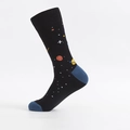 Calzino in cotone nero con tallone e punta blu e motivi colorati di pianeti galattici - Taglia Unica (39-46) / Tallone e Punta Blu Cowboy - Pianeta Spaziale