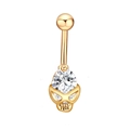 Gold skull belly button ring with drop-shaped zircon in stainless steel body jewelry - Gold Skull-JE0045