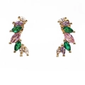18K gold plated teardrop stud earrings with colorful marquise-cut zircon stones - Curved Leaf Shape - Green Pink Purple White Zirconia
