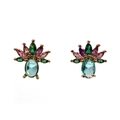 18K gold plated copper earrings with mint green teardrop zircon and colorful gems - Crown Flower Shape - Mint Green Main Stone