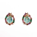 Luxurious gold-plated drop earrings featuring pear-shaped blue and colorful zircon stones - Water Drop Radiant Shape - Light Blue Main Stone