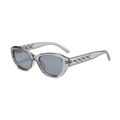 Oval translucent gray sunglasses with wavy silver metal accents on the temples - Translucent Grey Frame Light Grey Lens