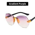 Modern kids rimless sunglasses featuring gradient purple lenses and golden metal bridge - Gradient Purple