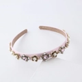 Pink velvet headband with golden floral accents, pink crystals and white pearls for women - Thickened Headband Style (4849602528663) / Pink