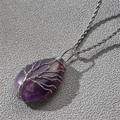 Vintage Tree of Life pendant with purple teardrop crystal on a silver twist chain - Amethyst