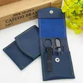 Navy blue 16-piece manicure set in textured leather case with black coated tools - 4-Piece Set (Blue)