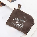 Dark brown PU leather L-shaped zip wallet with white mountain adventure graphic print - Brown