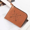Vintage brown PU leather square coin purse with compass arrow print and zipper closure - Coffee