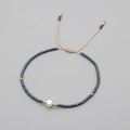 Bohemian adjustable cord bracelet with dark grey matte beads and a white natural pearl - Dark Gray