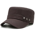 Detail of dark brown cotton cadet cap with three silver star metal rivet decorations - Adjustable / Gray