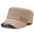 Detail of khaki cadet cap featuring three silver star studs and metal air vents on the side - Adjustable / Beige