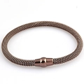 Detail of rose gold stainless steel woven mesh cable bracelet with polished magnetic clasp - Brown