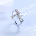 Anello regolabile in argento con fiocco, zirconi rosa e blu e goccia pendente - Aperto Regolabile / Oro Bianco