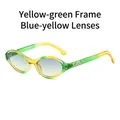 Retro cat eye sunglasses featuring yellow-green gradient frames and blue-yellow tinted lenses - Yellow Green Frame / Blue Yellow Lenses