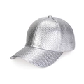 Détail de la casquette de baseball en cuir PU argenté avec texture crocodile brillante - M(56-58cm) / Argenté