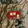 Adorno de Navidad de madera caravana roja luminosa con diseño de muñeco de nieve - Estilo Coche