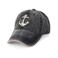 Cappellino da baseball in denim lavato con ricamo ancora d'argento e finitura grigia - M (56-58cm) / Nero