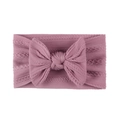 Detail of dusty pink cable knit nylon headband with soft jacquard bow for baby girls - Taro Purple