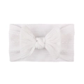Soft white cable knit baby headband with a large bow for infants and toddlers - White