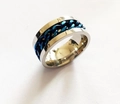 Men's rotating chain ring in silver with a blue spinner band made of stainless steel - Size 6 / Blue