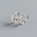 Silver S925 huggie earrings featuring sparkling rectangular cubic zirconia crystals - 925 Silver / Platinum (White Stone)