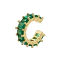 Elegante ear cuff en forma de C dorado con circonitas verde esmeralda y fondo blanco - Dorado Circonita Verde