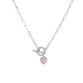 Détail du pendentif cœur plaqué or 18K avec pierre rose et fermoir OT serti de zircons - Argent Zircon Rose