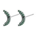 Close-up of crescent moon stud earrings with pavé-set green cubic zirconia stones - White Gold Green Zircon Moon