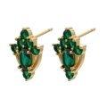 Macro shot of gold vintage earrings featuring micro-set emerald green zircon stones - Gold Green Zircon Flower