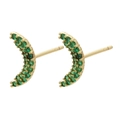 Detailed close-up of crescent moon earrings with green micro-pave cubic zirconia stones - Gold Green Zircon Moon