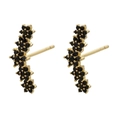 Detail of flower shaped earrings with black crystals and 18K gold plated finish - Gold Black Zircon Five-Flower
