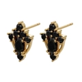 Detail of vintage gold shield earrings featuring oval black stones and micro-pave crystals - Gold Black Zircon Flower