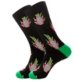 Mid-calf socks featuring realistic dragon fruit pattern with green heel and toe accents - Size 38-45 / Fruit