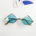 Détails de lunettes de soleil losange vintage avec monture fine dorée et verres bleu sarcelle - Vert