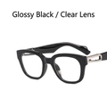 Retro black thick frame glasses with silver paperclip buckle hinges and clear lenses - Glossy Black Clear Lens
