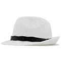 Classic white hand-woven crochet fedora hat with black leather band for summer sun protection - M (56-58cm) / Pure White