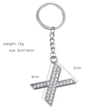 Silver letter X keychain with white rhinestones showing 4cm height and 12g weight - Letter X