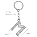 Silver letter M keychain with sparkling rhinestones, 3.5cm charm for bags and keys - M