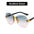 Frameless polygonal sunglasses for kids featuring gradient green lenses and golden metal bridge - Gradient Green