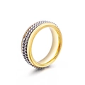 Two-tone stainless steel ring featuring silver cable inlay and polished gold edges - US 6 / Two-Tone Braided Style (KR42633-K)