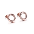 Rose gold titanium steel hoop earrings with micro-paved crystals on white background - Rose Gold (KE86583-K)