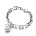 Polished stainless steel thick chain bracelet with a bold hollow sphere pendant charm - Silver Ball Style (KB155288-Z)