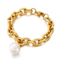 Bracciale a catena dorata con grande ciondolo di perla bianca su sfondo bianco - 11mm Oro (KB155283-Z)