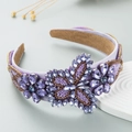 Detail of luxury baroque headband with handcrafted purple crystals and floral beadwork - Purple