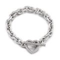 Silbernes Gliederkettenarmband mit herzförmigem Knebelverschluss und Knotentexturen - Dicke Kette Ovaler Ring Herz Knebel Stil (KB147712-Z)