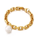 Bracciale a catena grossa in acciaio al titanio dorato con ciondolo a perla bianca - 8mm Oro (KB155282-Z)