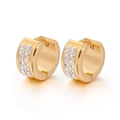 Gold plated stainless steel huggie earrings with double row sparkling rhinestones - Gold Double Row Zirconia Ear Buckle (KE60064-K)