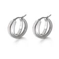 Silberne dreilagige Creolen mit schimmernden Zirkonia-Pavé und polierter Oberfläche - Dreifach verschlungener Ring mit Strasssteinen / Stahl (KE84267-KSP)