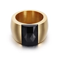 Eleganter vergoldeter Titanstahlring mit rechteckigem schwarzem facettiertem Glas - US 7 / Schwarzer Edelsteinstil (KR34706-K)