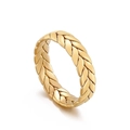 Golden woven wheat texture titanium steel ring with a polished finish for women - US 10 / 5mm Gold Color (KR101540-KFC)